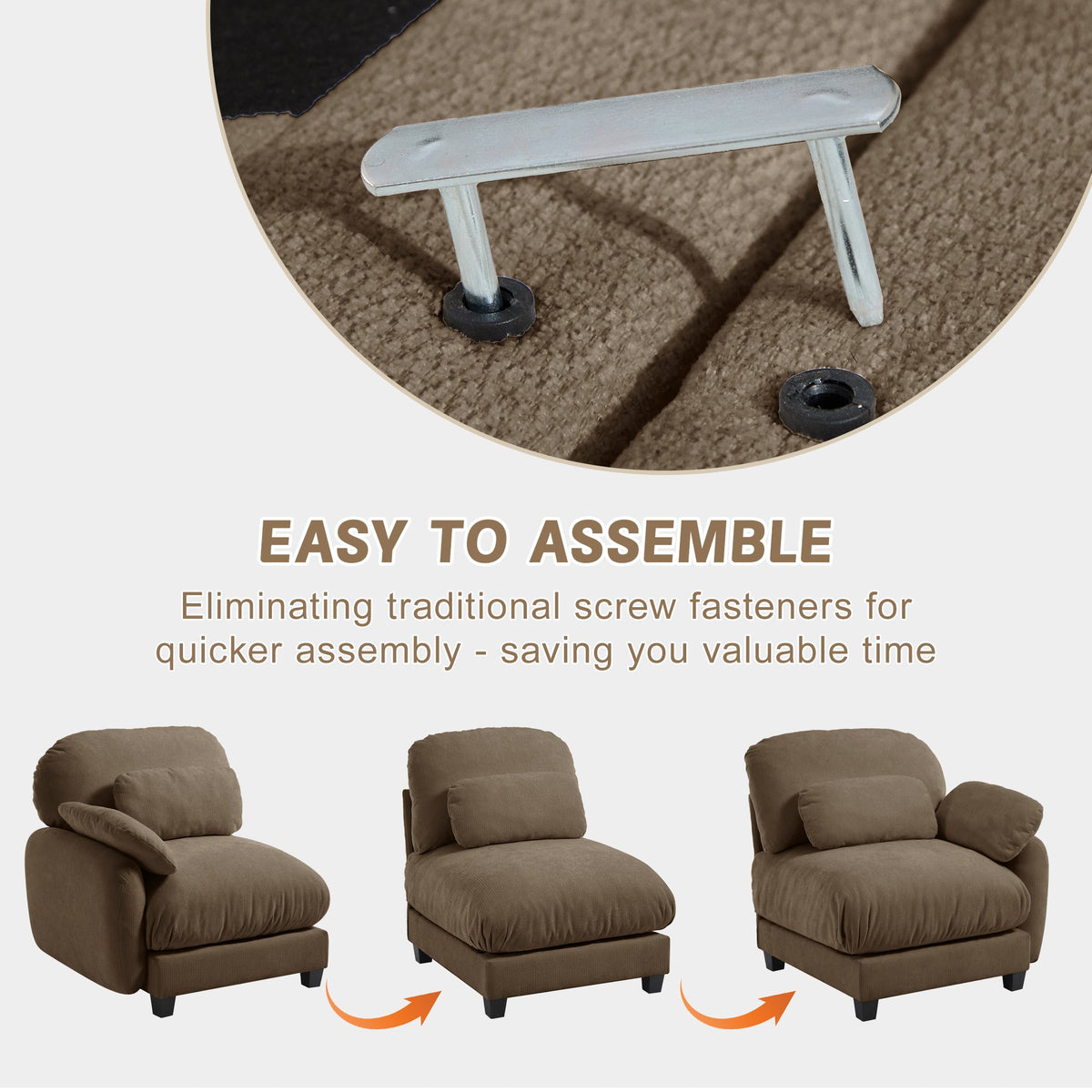 2 Seater L-Shaped Cloud Feel Sofa with Removable Ottoman, Cozy Chenille Modular Couch Set, Deep Seat Free Combination Furniture for Small Living Room, Brown