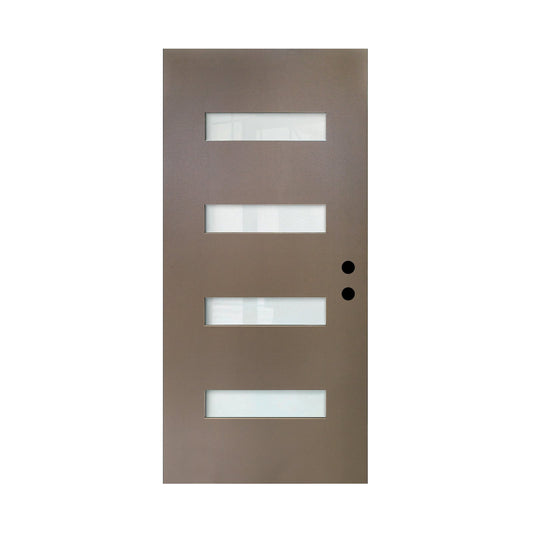 36 x 80 Fiberglass Entry Door Slab, Frosted Glass, Light grayish brown Finish Mahogany Grain Knock-Down Fiberglass Door Slab- Contemporary Style for Home's Front Entrance, Left Hand Inswing