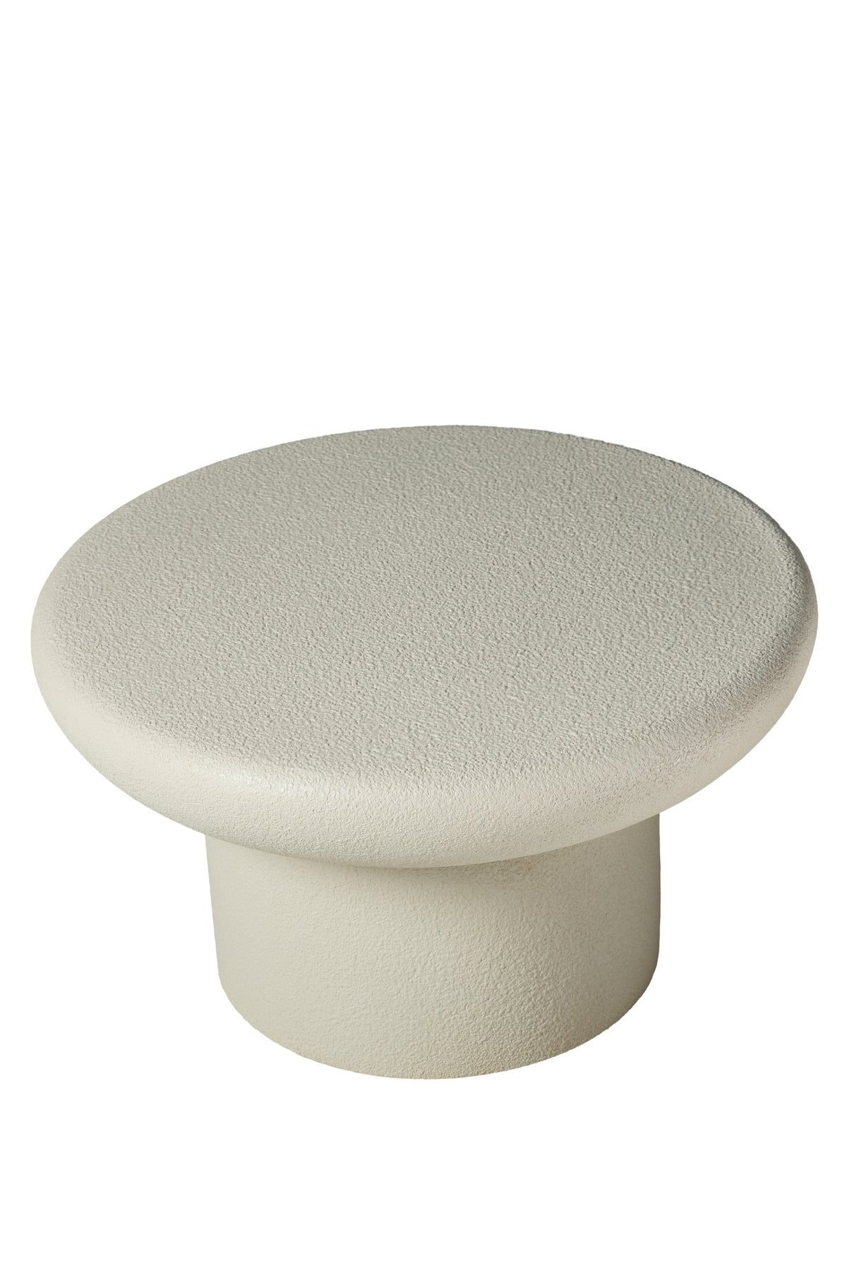 31.50''×31.50''×17.72'' Modern Side Table, Cream Textured Round Mushroom Fiberglass Accent Table for Living Room & Office, No Assembly Required.