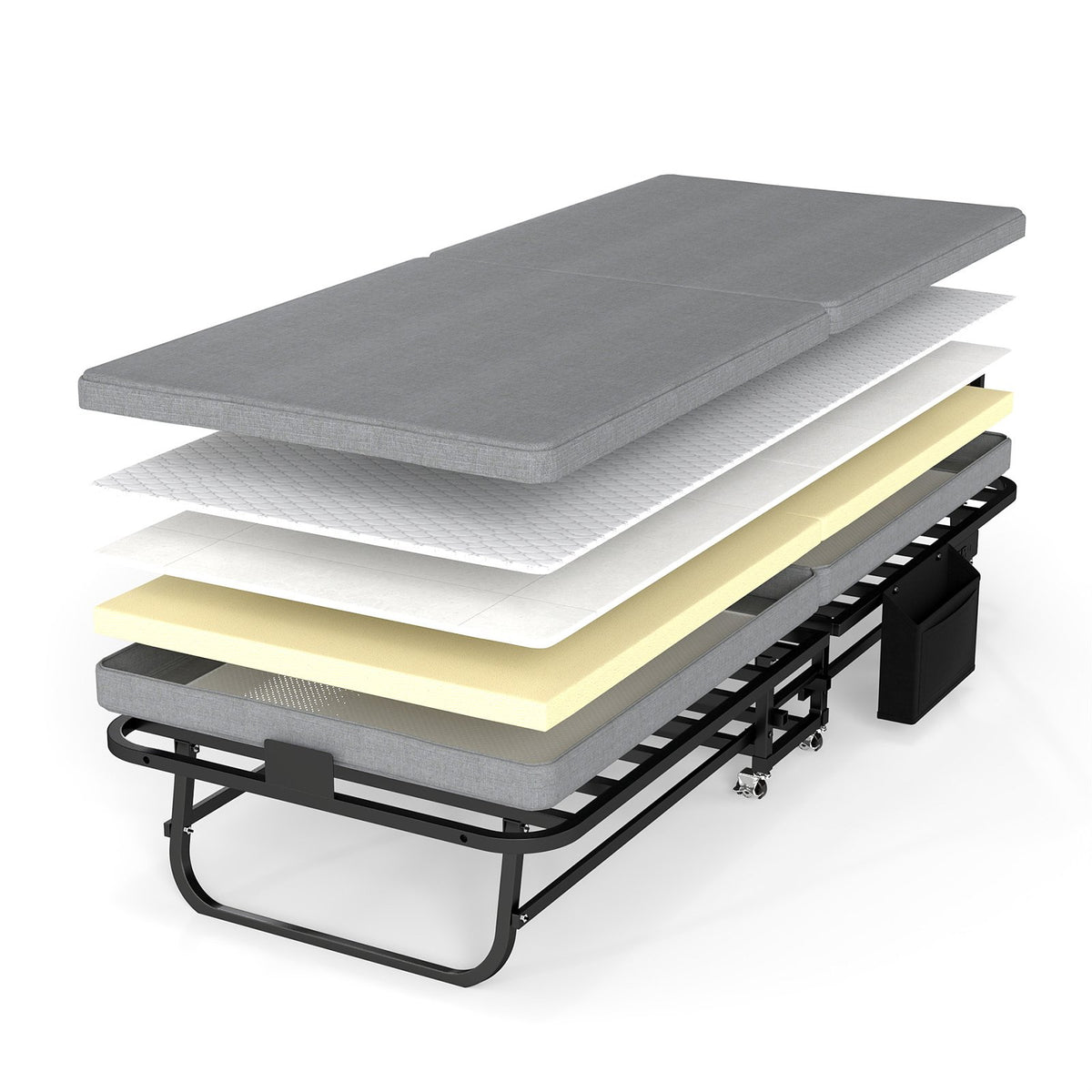 78"×31" Folding Bed with Headboard & USB Charging Station, 3" Memory Foam Rollaway Bed with Storage Pocket, Heavy-Duty Portable Guest Bed on Wheels, Ideal for Guests, Office Naps & Camping