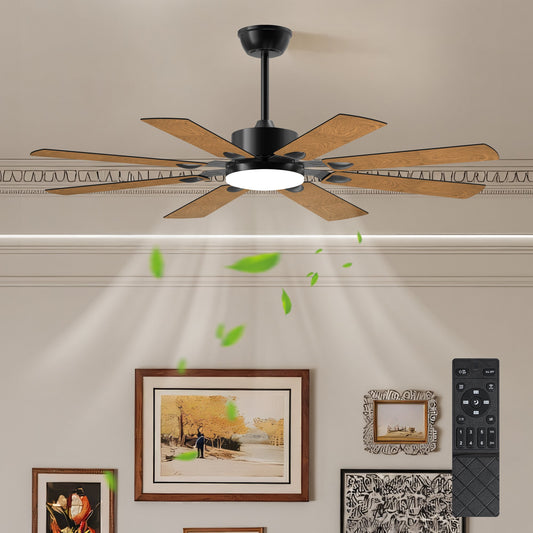 52 Inch Ceiling Fan with Lights and Remote Control, 8 Plywood Blades, 6-Speed Noiseless Reversible DC Motor, 3CCT, Windmill Ceiling fan