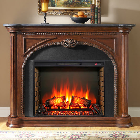 33 inch electric fireplace insert, ultra thin heater with log set & realistic flame, remote control with timer, overheating protection(Only the fireplace)