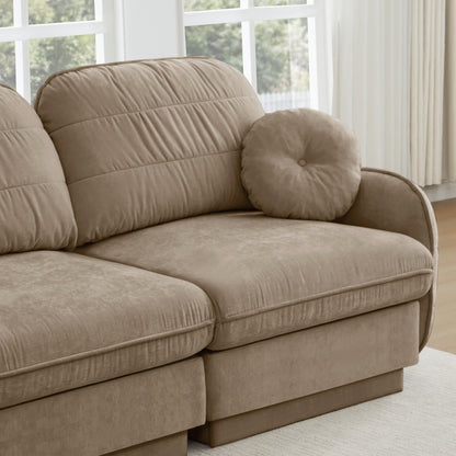 105'Chenille Cloud 3-Seater Sofa,Exquisite round pillows and quilted back cushions,Recessed Base Frame Legs,Ergonomic Design Bottom,Easy Assembly,Deep Seat Sofa Couch For Living Room,Light coffee