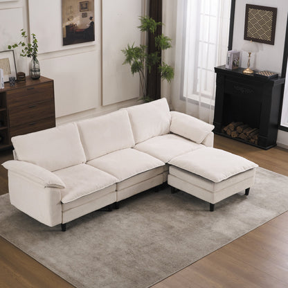 100.39" Black & White Two-Tone L Shaped Cloud Sofa, Modular Sectional with Ottoman, 3-Seat Chenille Deep Seat and Pillow - Perfect