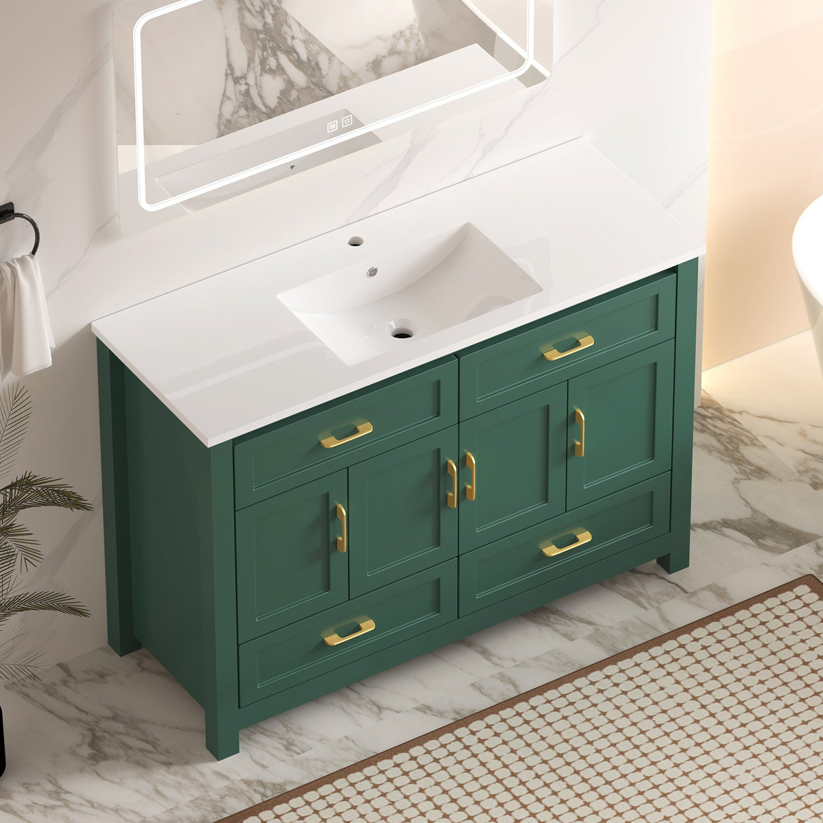 48" Green Bathroom Vanity with Resin sink Combo, Abundant Storage Cabinet -4 Soft close doors and 4 drawers