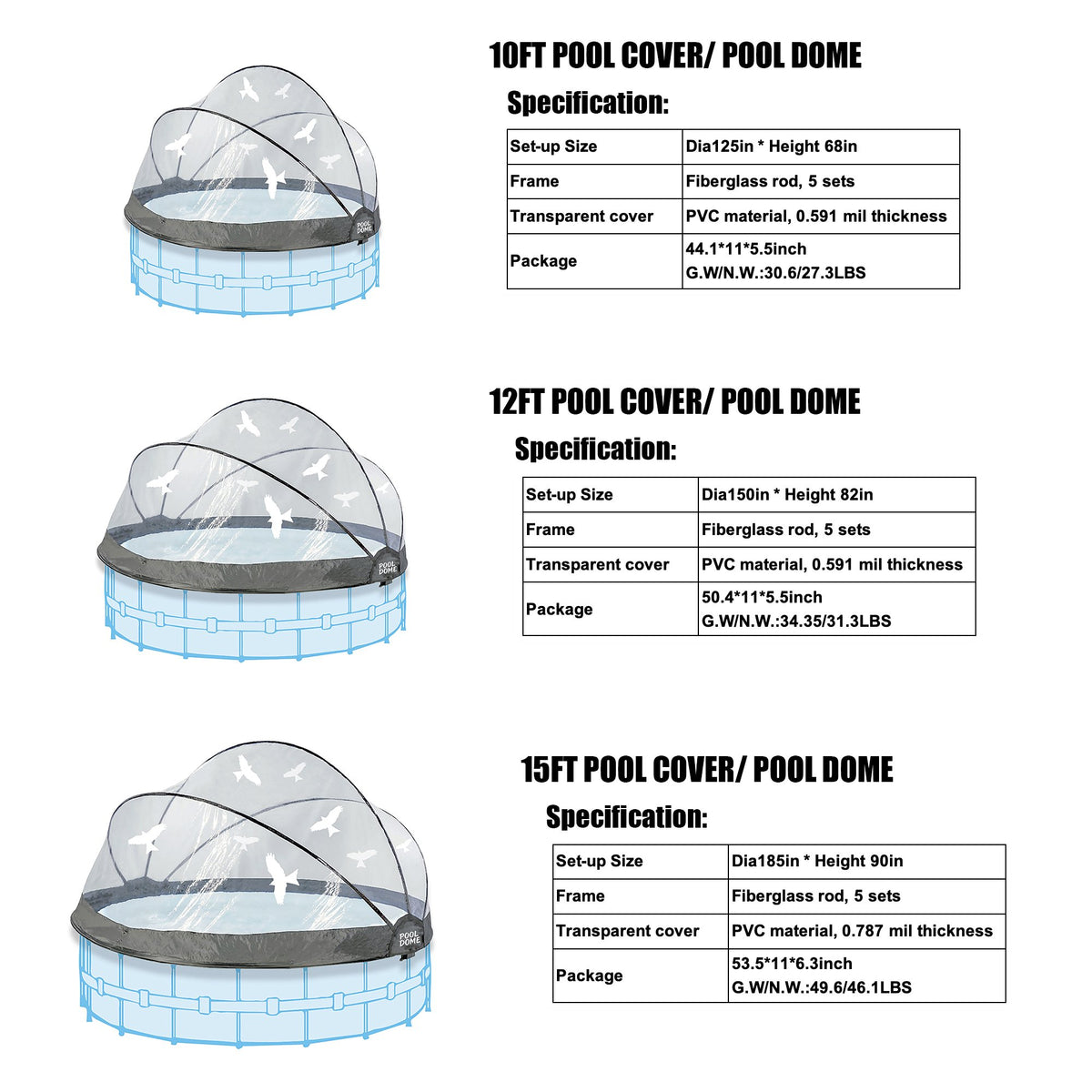 15 FT Round Multifunctional All Weather Cover Pool Dome Enclosure for Outdoor Pools, Compatible Clean & Warm Water, Suitable for 15 foot Round Frame Pools