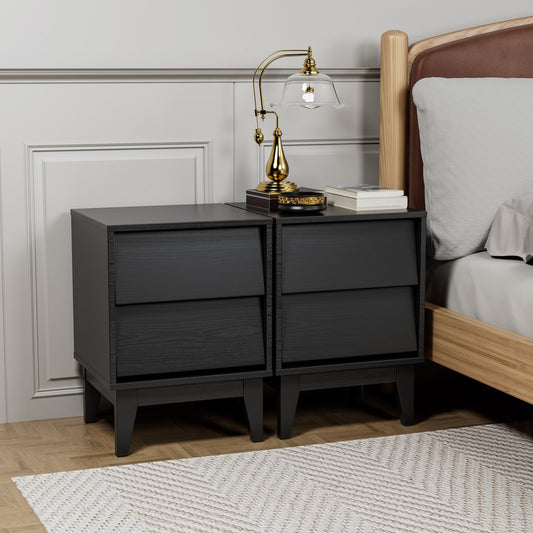 2 Set Nightstands Features Vintage-style and Bevel Design, Made of MDF, Mid Century Modern Nightstand, Night Stand – Black
