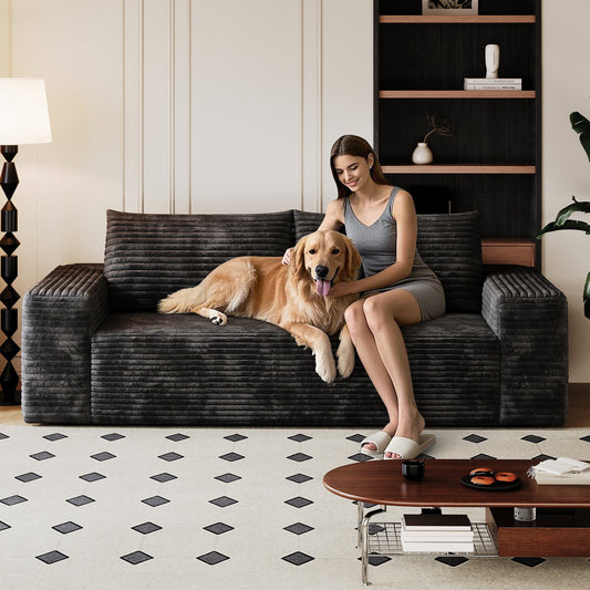 71" 3Setaser Sofa,Corduroy Fabric,Deep Seat Couches,Comfy Loveseat Sofa,No Assembly,1pcs for Living room, Bedroom,Conference room ,Apartment,Black