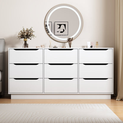 9 Drawer Dresser for Bedroom with Deep Drawers, Large Floor Wood Dressers & Chest of Drawers , Modern White Long Dressers for Closet Living Room