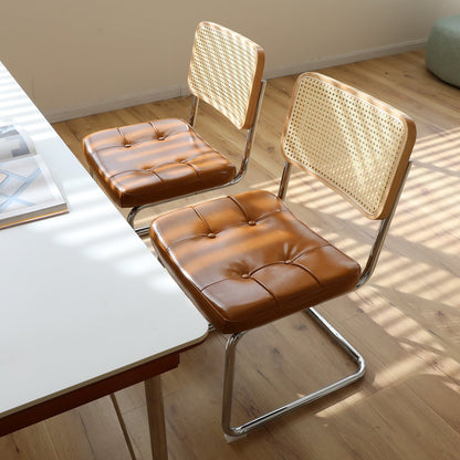 Dining Chairs Set of 2, Faux Leather Rattan Side Accent Chairs with Chrome Legs, Modern Mid Century Breuer Designed Chairs