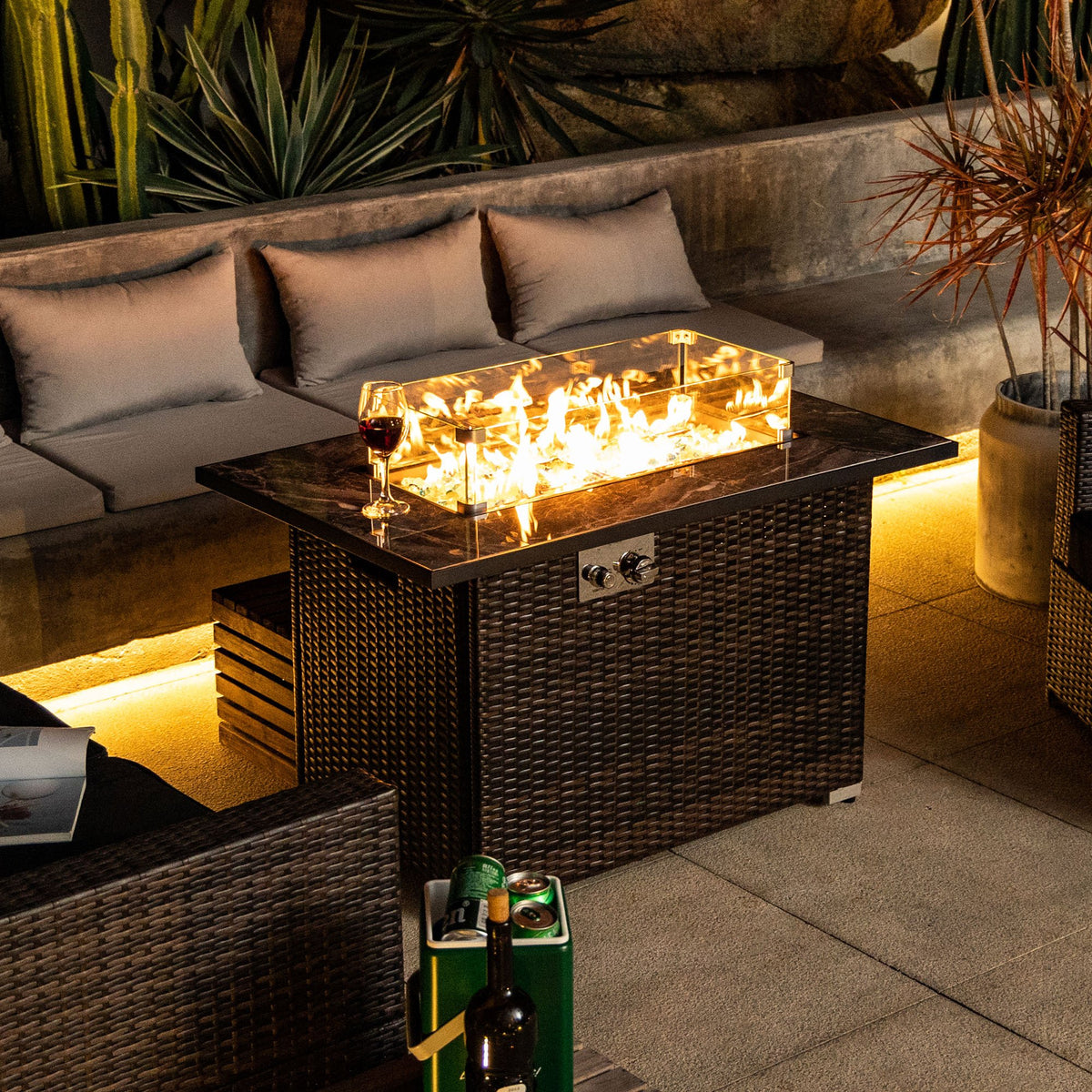 44" Propane Gas Fire Pit Table, 50000 BTU Rectangular Fire Pit