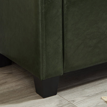 48" Ottoman Bench with Storage, Upholstered Tufted Faux Leather PU Ottoman Dark Green