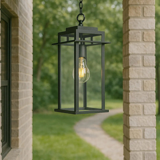 1 - Light 15.8'' H Black Iron Tempered Glass ETL Outdoor Hanging Lantern(not included bulbs)