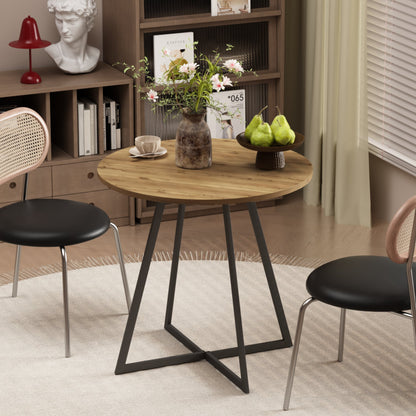 31.5 Inch Round Dining Table, Small Circle Kitchen Table with Metal Black Legs for 2-4 people, Modern Dining Room Table, Brown (only table) – Natural