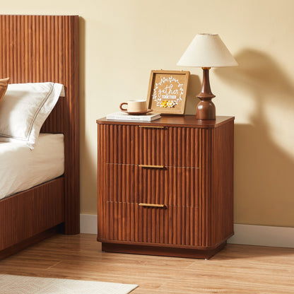 3 Drawers Nightstand Set of 2, 23.6'' Wide Modern Chest of Drawers Curved wave Design, Wood Drawer Organizer, Walnut