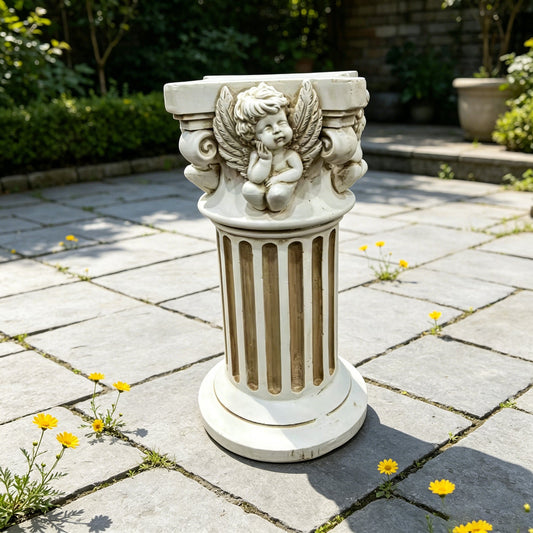 19" H Vintage Angel Roman Column Pedestal, 6.10" D Resin Statue Stand, Indoor Outdoor Decorative Pillar for Plant & Sculpture Display