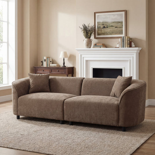 87" Curved Contemporary Sofa in Brown: Plush Seating, Streamlined Design, and Durable Frame – Ideal for Stylish Living Spaces