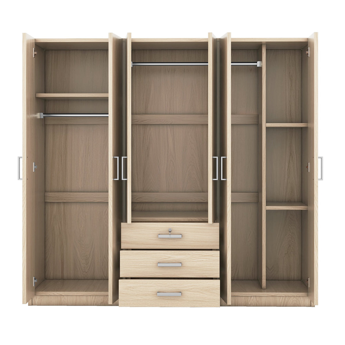 6-Doors Wooden Wardrobe Storage, with Big Drawers, Brown