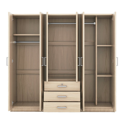 6-Doors Wooden Wardrobe Storage, with Big Drawers, Brown