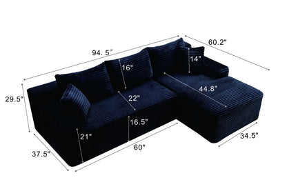 94.5" Cloud Modular Sectional Sofa Couch with L-Shape Chaise, Modern Minimalist Upholstered Couches, Deep Seat Corner Couch – Model W5515P479894