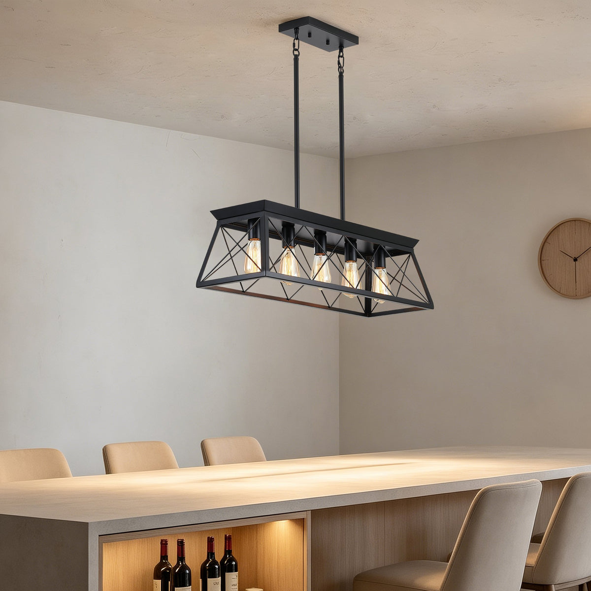 5-Light Farmhouse Chandeliers for Dining Room, Rustic Kitchen Island Lighting Pendant Light for Kitchen Dining Room Black(No Bulbs)