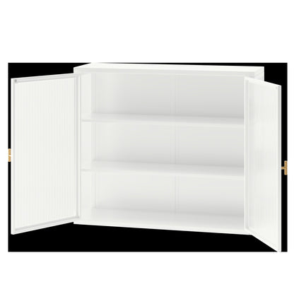 27.56"Glass Doors Modern Two-door Wall Cabinet with Featuring Three-tier Storage for Entryway Living Room Bathroom Dining Room,White(same sku:W757119328)