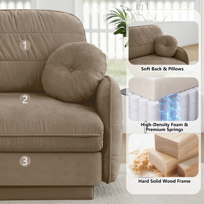 105'Chenille Cloud 3-Seater Sofa,Exquisite round pillows and quilted back cushions,Recessed Base Frame Legs,Ergonomic Design Bottom,Easy Assembly,Deep Seat Sofa Couch For Living Room,Light coffee
