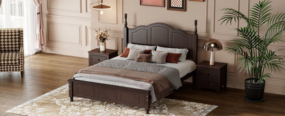 3-Pieces Bedroom Sets, Full Size Wood Platform Bed and Two Nightstands-Dark Walnut