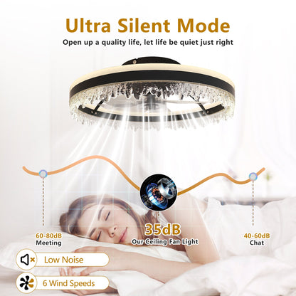 20-inch Black Smart Ceiling Fan Light with Silent Function, Multi-Speed Adjustment, Study Room