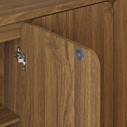 59.1 Inch Walnut 4-Door Sideboard Buffet Cabinet, Particle Board Storage Credenza with Adjustable Shelves, Wide Console Storage Cupboard for Dining Room, Kitchen, Living Room & Entryway