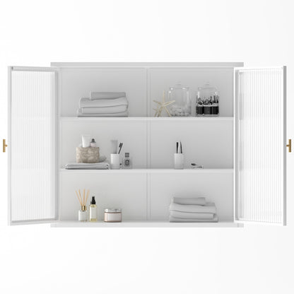 27.56"Glass Doors Modern Two-door Wall Cabinet with Featuring Three-tier Storage for Entryway Living Room Bathroom Dining Room,White(same sku:W757119328)