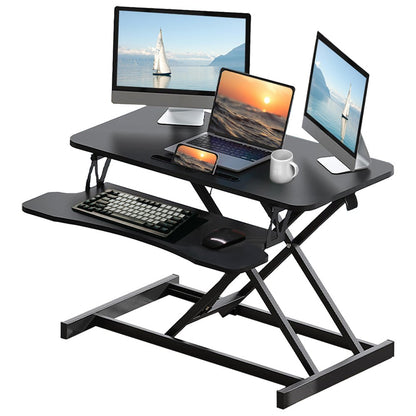32 Inch Desk Converter, Height Adjustable Sit to Stand Riser, Dual Monitor and Laptop Workstation with Wide Keyboard Tray BACK-TO-SCHOOL - Black
