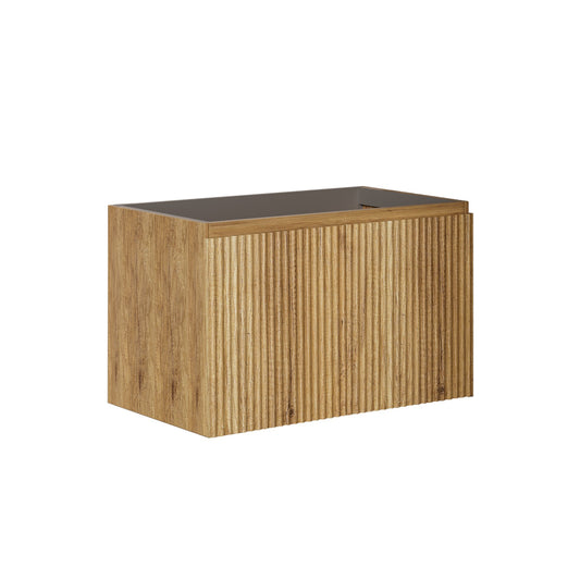 36 Inch Foldable Wall-Hung Bathroom Cabinet, Golden Oak Veneer, Without Basin