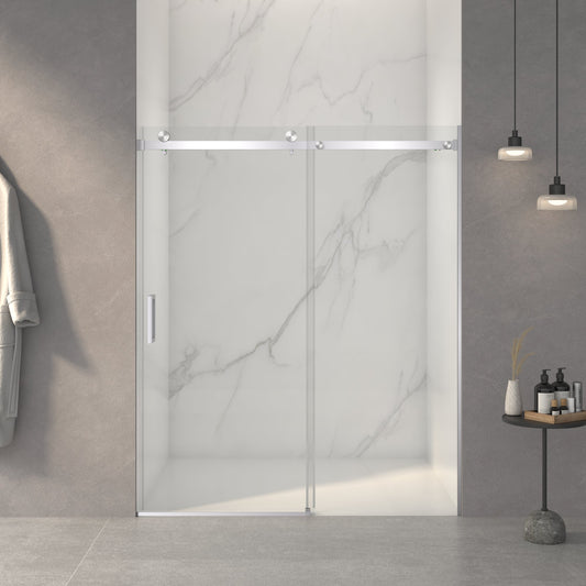 56-60" W x 72" H Frameless Sliding Shower Door, 5/16" Thick SGCC Tempered Clear Glass, Double Side Easy Clean Coat – Brushed Nickel