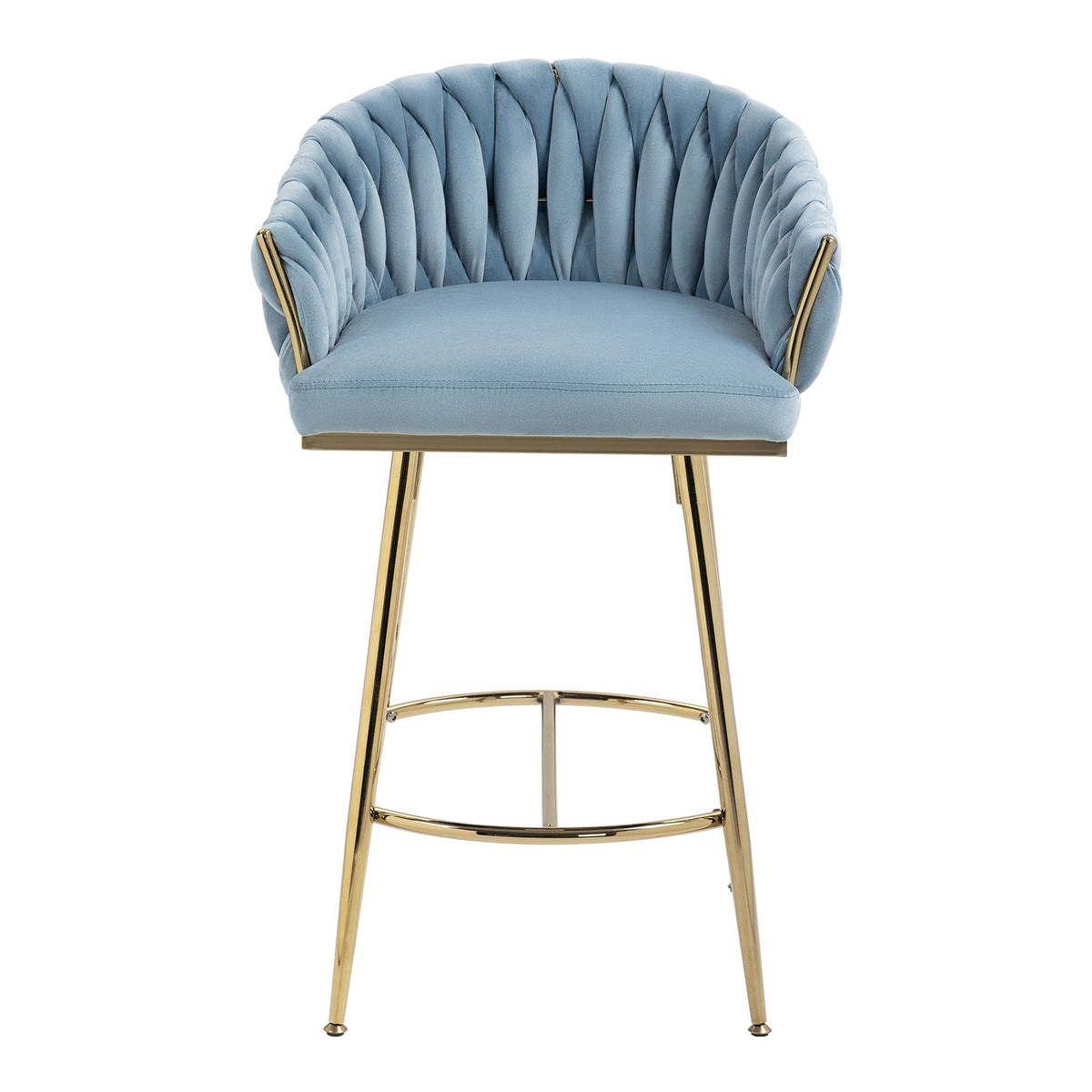 26'' Counter height bar stools Set of 2 kitchen island counter bar stool with hand- wave back, golden chromed base and footrest - Blue