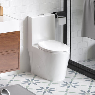1.1/1.6 GPF Siphonic Flush One-Piece Toilet for bathrooms,Siphonic S-trap 12",Elongated Bowl with Soft Close Seat,Powerful Dual Flush MAP 1000g,Comfort Chair Seat ADA Height 17",Glossy White GW-001