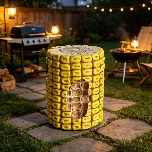17.32" High Novelty Corn Cob Stool, 13.58" Wide Resin Vegetable-Shaped Side Table, Multi-Functional Plant Stand & Accent Furniture for Home & Garden Decoration