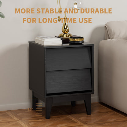 2 Set Nightstands Features Vintage-style and Bevel Design, Made of MDF, Mid Century Modern Nightstand, Night Stand – Black