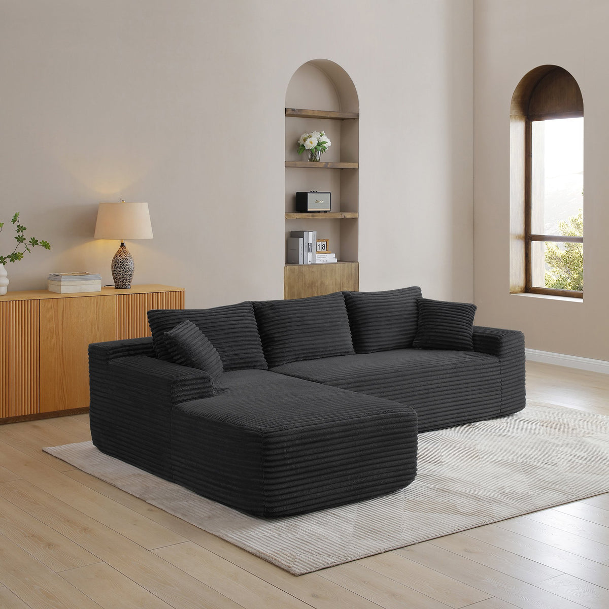 105'' Modular Sectional Sofa, Cloud Sectional Couch with Deep Seat, Modern Modular L-Shape Sofa Couch with Chaise, Upholstered Couches - Black