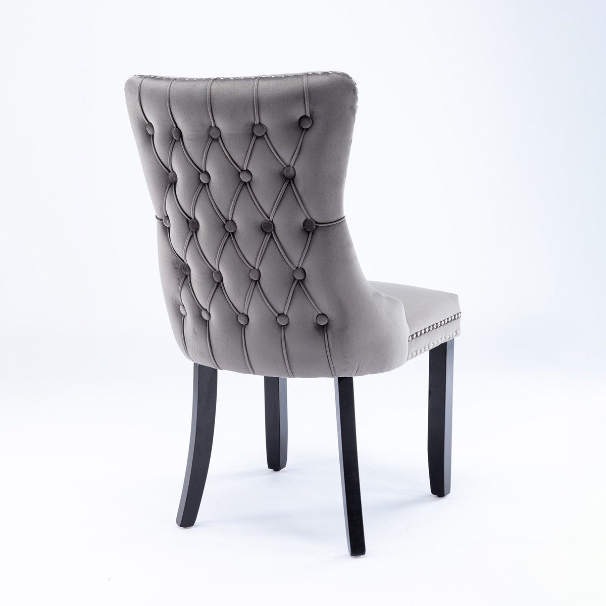 A&A Furniture, Upholstered Wing-Back Dining Chair with Backstitching Nailhead Trim and Solid Wood Legs, Set of 2, Gray, SW8809GY, KD