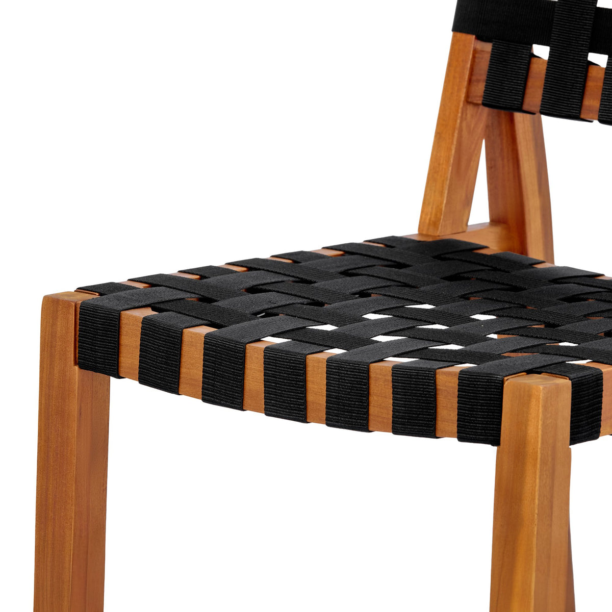 30.5 Inch Seat Height Outdoor Acacia Solid Wood Patio Side Chair, Black Pe Woven Rope, Breathable and Comfortable,Indoor & Outdoor Use,Teak Finish+Black Rope(set of 2)