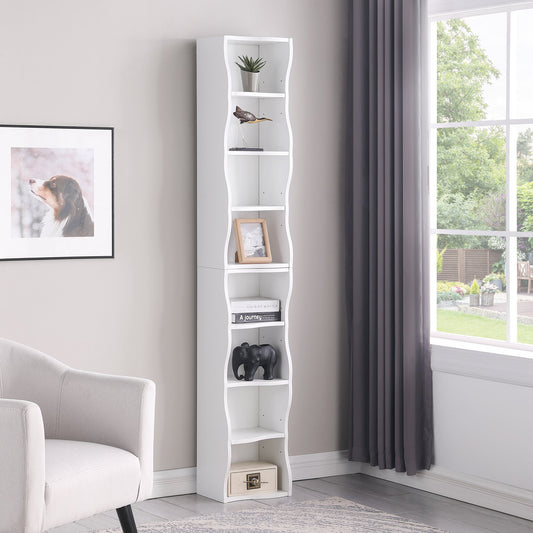 8-layer adjustable shelf ultra-thin bookshelf with a wavy border design, which is more aesthetically pleasing – White