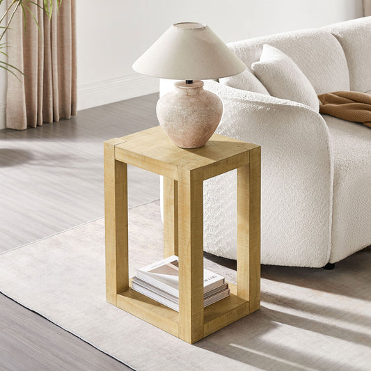 14 Inch Side Table,Rectangular MDF Coffee Table for Living Room,Bedroom,Modern Design End Table for Apartment,Natural Color