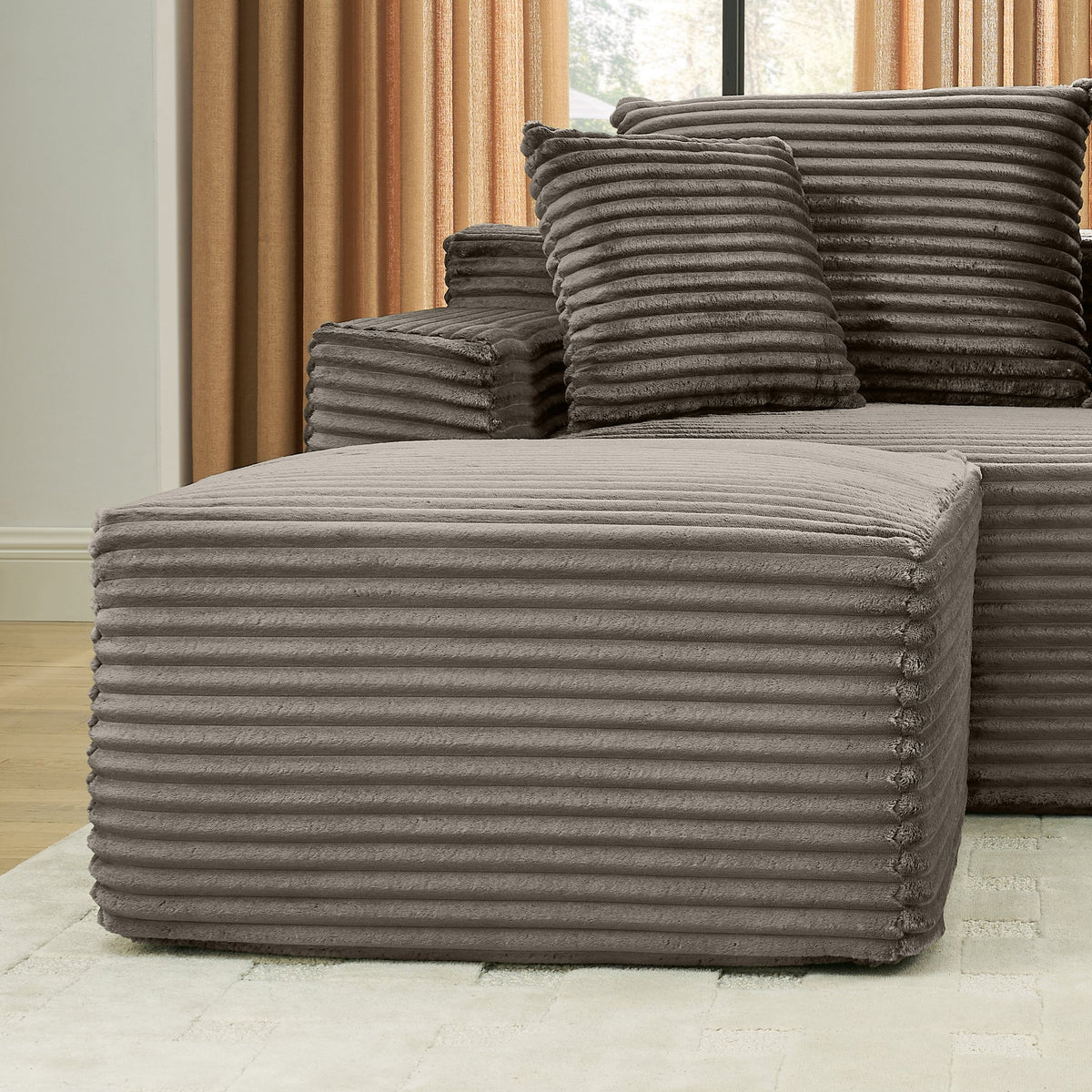 115" Comfy U-Shaped Sectional Modern Boneless Corduroy Couch with Chaise ‌and Ottoman‌ - No Assembly Required! Deep-Seat, Upholstered Modular Cloud Sofa for Living Room, Plush Corduroy Fabric(Brown)