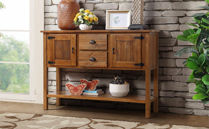 46'' Solid Wood Sideboard Console Table with 2 Drawers and Cabinets and Bottom Shelf, Retro Style Storage Dining Buffet Server Cabinet - Brown