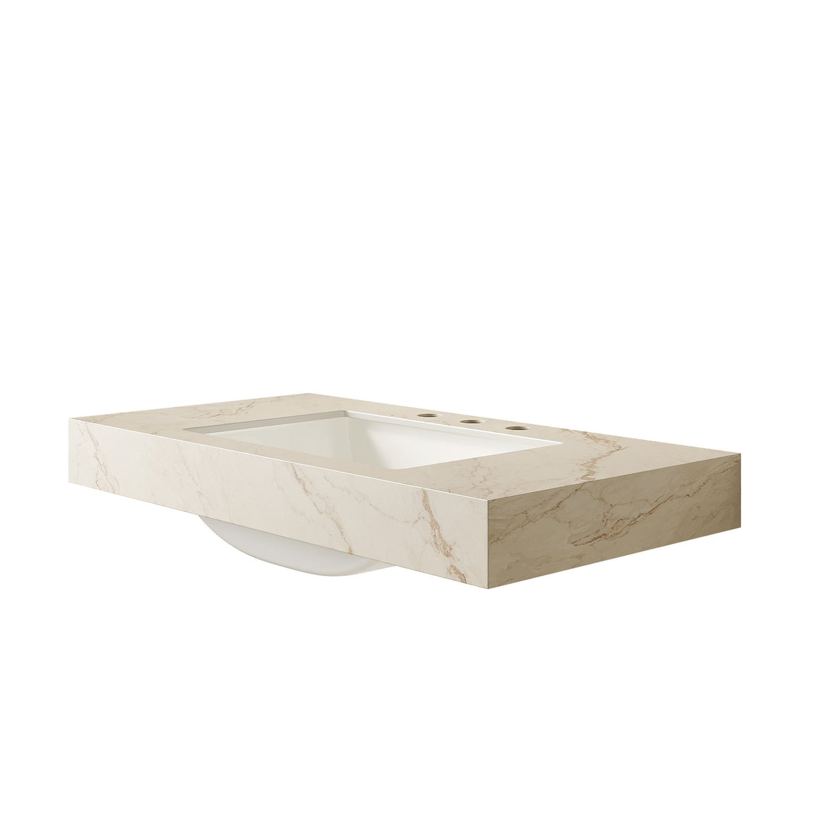 36" Cream Gold Vein Sintered Stone Countertop&Undermount Ceramic Basin with 3 Standard Pre-drilled Faucet Holes, NO Cabinet, NO Faucet and Sink Cover, Suitable for LULA, EIDEN, FINO, MURI etc.