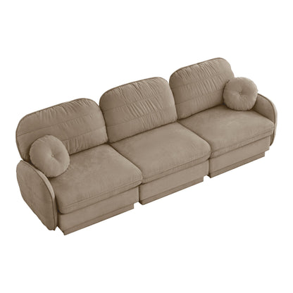 105'Chenille Cloud 3-Seater Sofa,Exquisite round pillows and quilted back cushions,Recessed Base Frame Legs,Ergonomic Design Bottom,Easy Assembly,Deep Seat Sofa Couch For Living Room,Light coffee