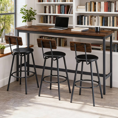 Bar Table and Chairs Set for 3, 4 Piece Industrial Dining Table Set with 3 PU Upholstered Bar Stools, Bar Table Set, Small Space Corner