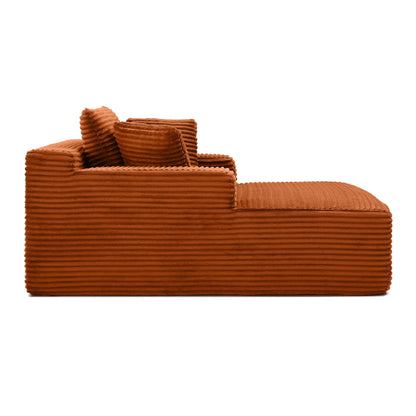 49" Chaise Lounge Indoor, Oversized Chaise Lounge Chair with 3 Comfy Pillows for Living Room Bedroom, Wide Arms Corduroy Fabric High-Density Foam No Assembly Required (Orange)