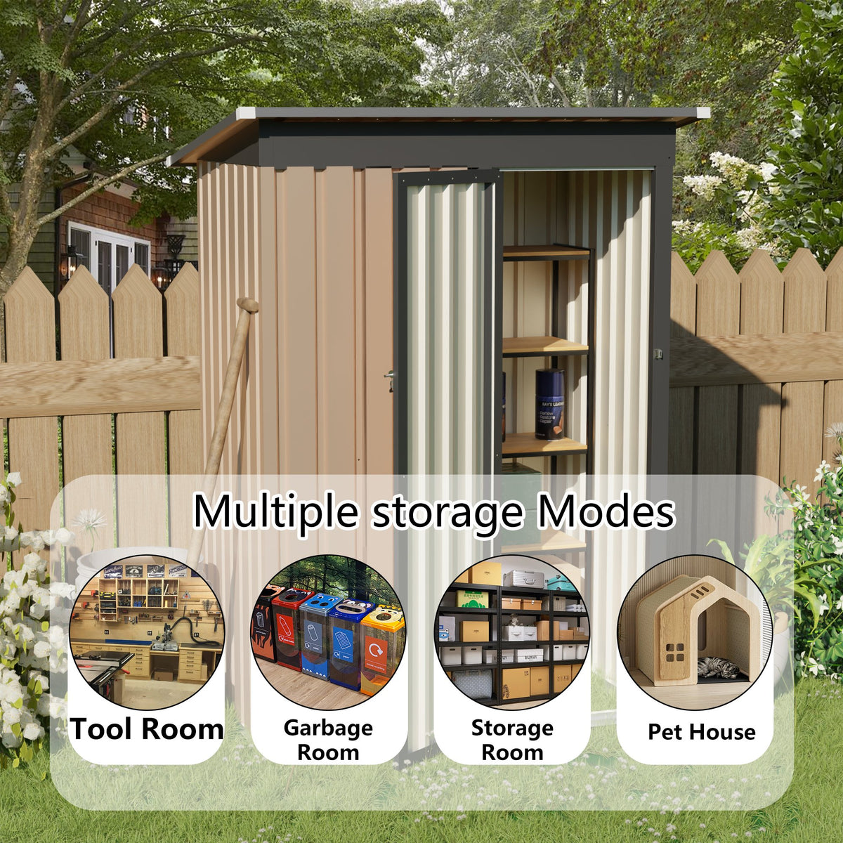 4.27FT x2.42FT Metal Garden Shed 5 X 3 FT Pent Roof with Hinge Door